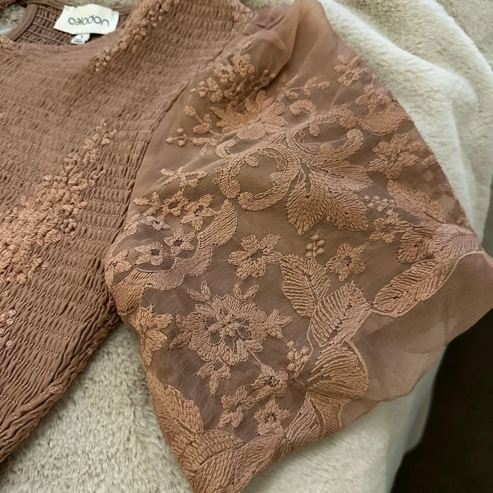 Beautiful & feminine Blush Lace Dress with Embroidery perfect for Spring! Size L - Picture 2 of 5
